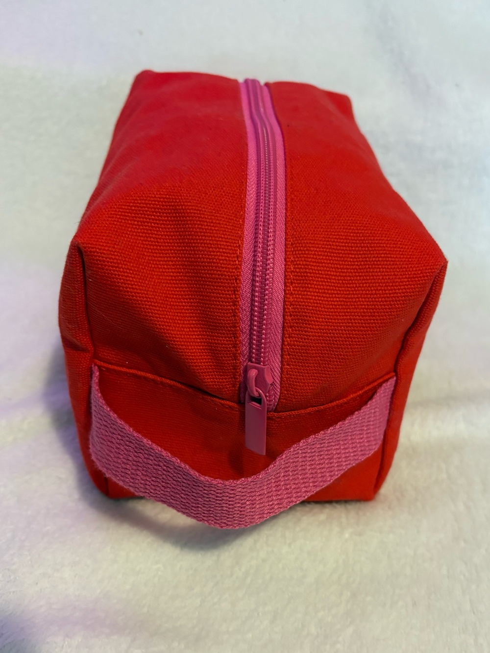 Nordstrom Red Canvas Travel Cosmetic Pouch with Pink Accents - Picture 3 of 4